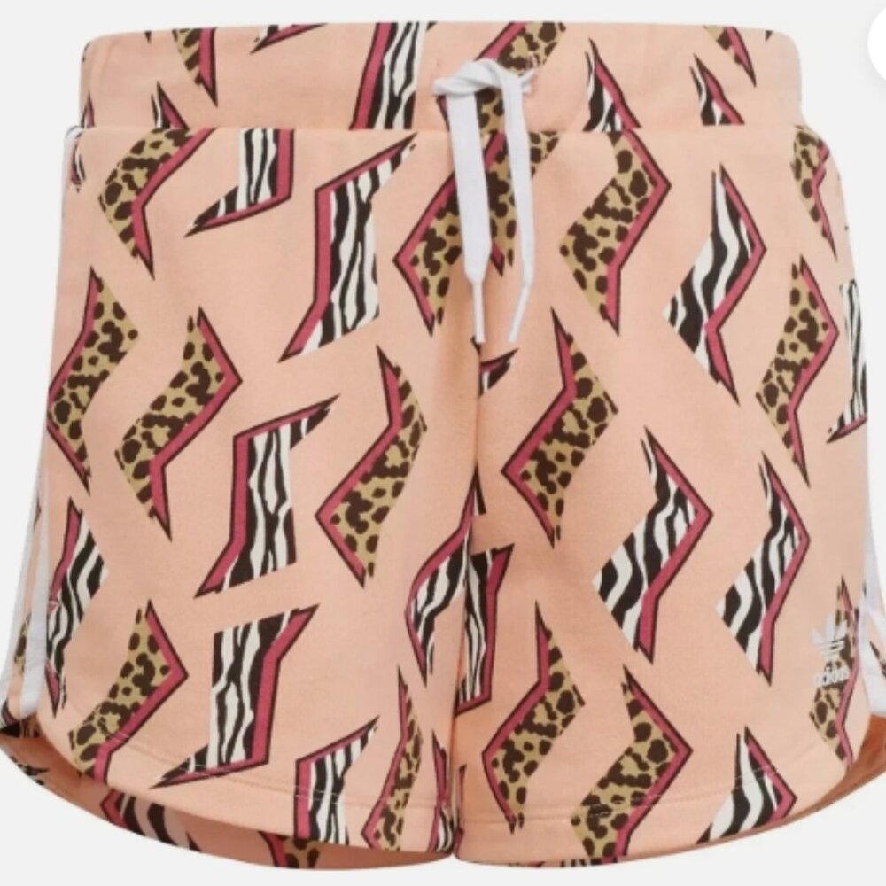 Adidas Girls' Animal Print Flash Shorts GLOW PINK size Small 9/10 Youth